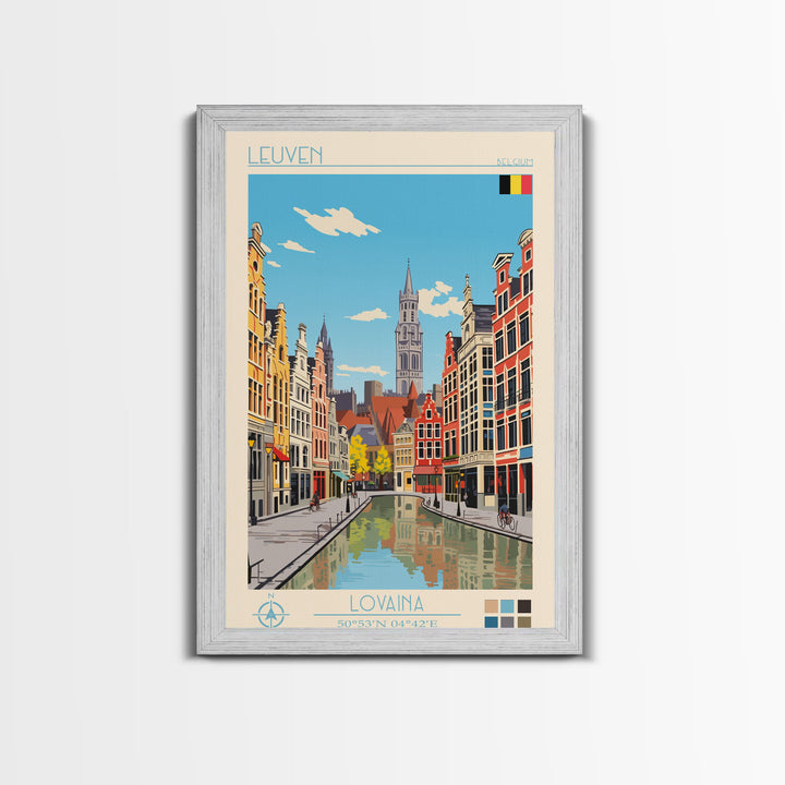 Leuven Belgium Travel Poster Framed Canvas Print, Midcentury Modern Art, Pop Art Wall Decor, Home Decor, Vacation Gift, Bedroom Art