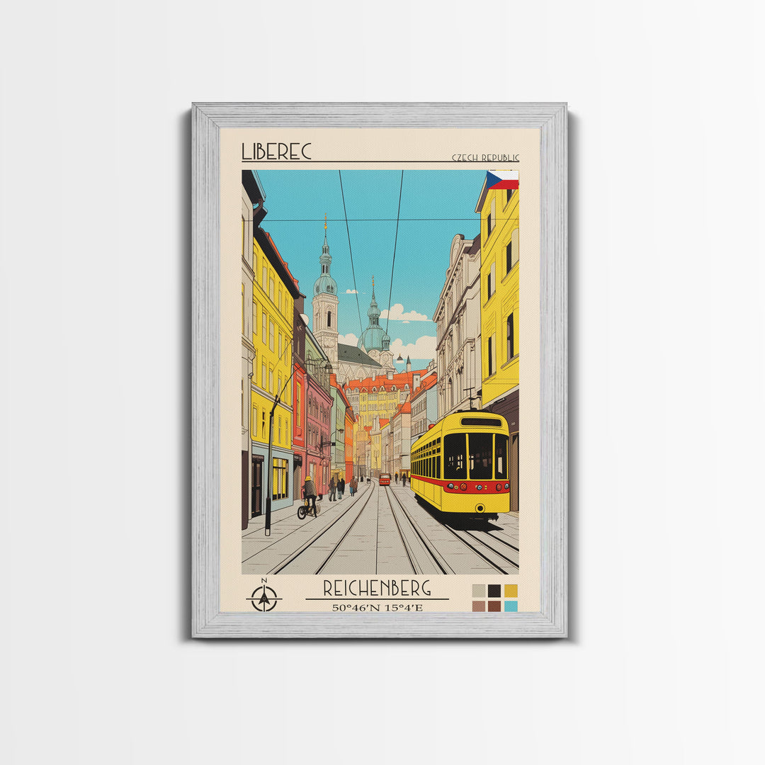 Liberec Czech Republic Travel Poster Framed Canvas Print, Midcentury Modern Art, Pop Art Wall Decor, Scenic Wall Art, Living Room Decoration, Office Gift