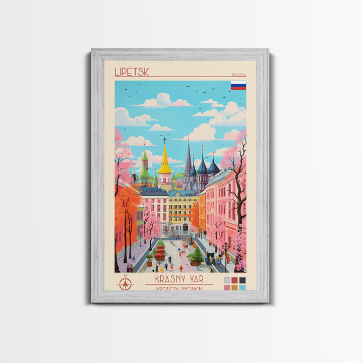 Lipetsk Russia Travel Poster Framed Canvas Print, Midcentury Modern Art, Pop Art Wall Decor, Scenic Art, Home and Office Decoration
