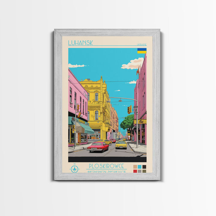 Luhansk Ukraine Travel Poster Framed Canvas Print, Wall Decor, Midcentury Modern Art, Pop Art, Scenic Art for Bedroom and Office