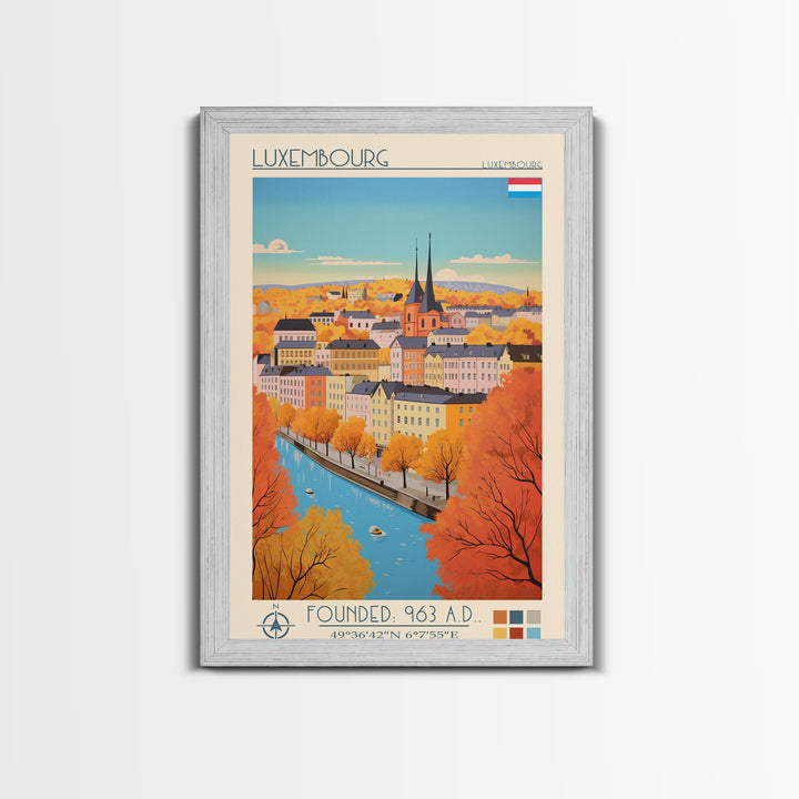 Luxembourg Luxembourg Travel Poster Framed Canvas Print, Midcentury Modern Art, Pop Art Wall Decor, Scenic Art, Bedroom and Living Room Decor