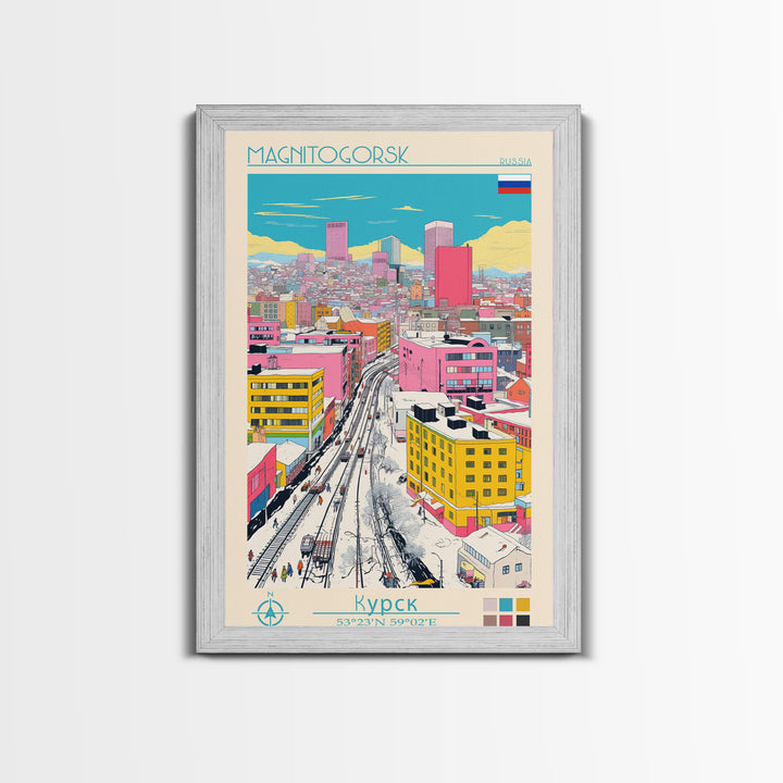 Magnitogorsk Russia Travel Poster Framed Canvas Print, Midcentury Modern Art, Pop Art Wall Decor, Scenic Living Room Art, Bedroom Gift