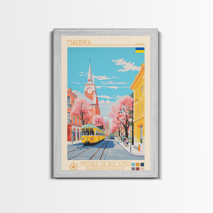Makiivka Ukraine Travel Poster Framed Canvas Print, Midcentury Modern Art, Pop Art Wall Decor, Home Decor, Vacation Gift, Bedroom Art