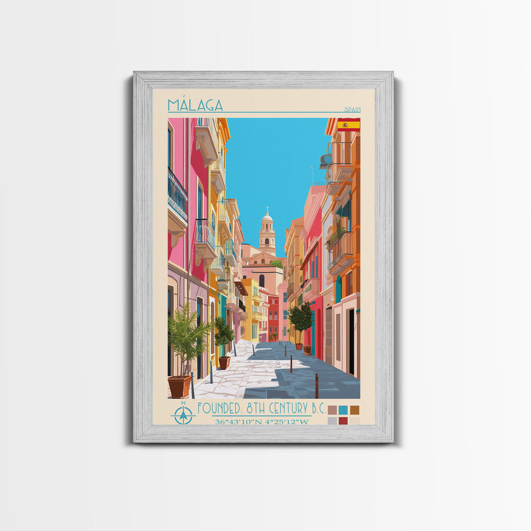Málaga Spain Travel Poster Framed Canvas Print, Vintage Style, Pop Art Home Decor, Scenic Wall Art, Bedroom Decoration, Office Gift