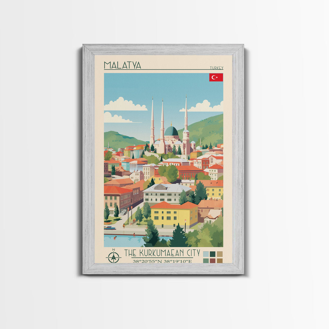 Malatya Turkey Travel Poster Framed Canvas Print, Midcentury Modern Art, Pop Art Wall Decor, Scenic Wall Art, Living Room Decoration, Office Gift