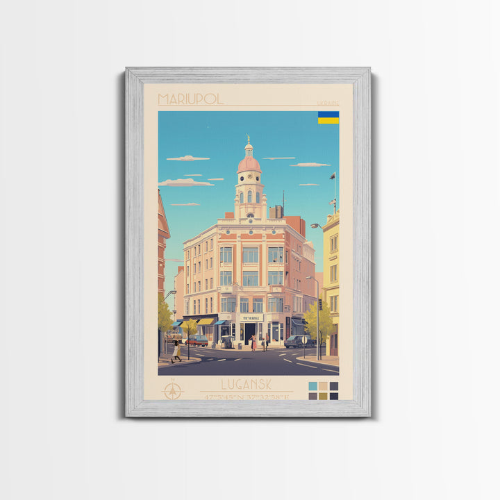 Mariupol Ukraine Travel Poster Framed Canvas Print, Midcentury Modern Art, Pop Art Wall Decor, Home Decor, Vacation Gift, Office Art