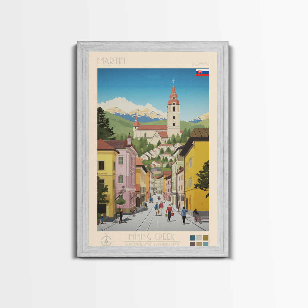 Martin Slovakia Travel Poster Framed Canvas Print, Midcentury Modern Art, Pop Art Wall Decor, Scenic Wall Art, Living Room Decoration, Office Art