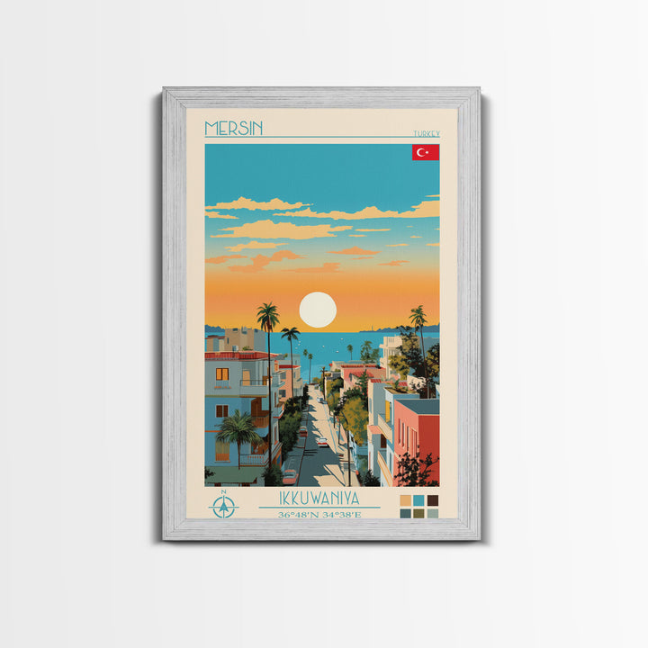 Mersin Turkey Travel Poster Framed Canvas Print, Midcentury Modern Art, Pop Art Wall Decor, Scenic Wall Art, Living Room Decoration, Office Gift