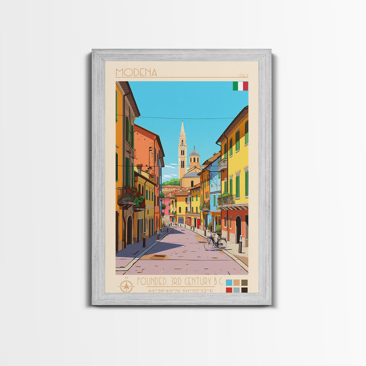 Modena Italy Travel Poster Framed Canvas Print, Vintage Style, Pop Art Home Decor, Scenic Wall Art, Bedroom Decoration, Office Gift