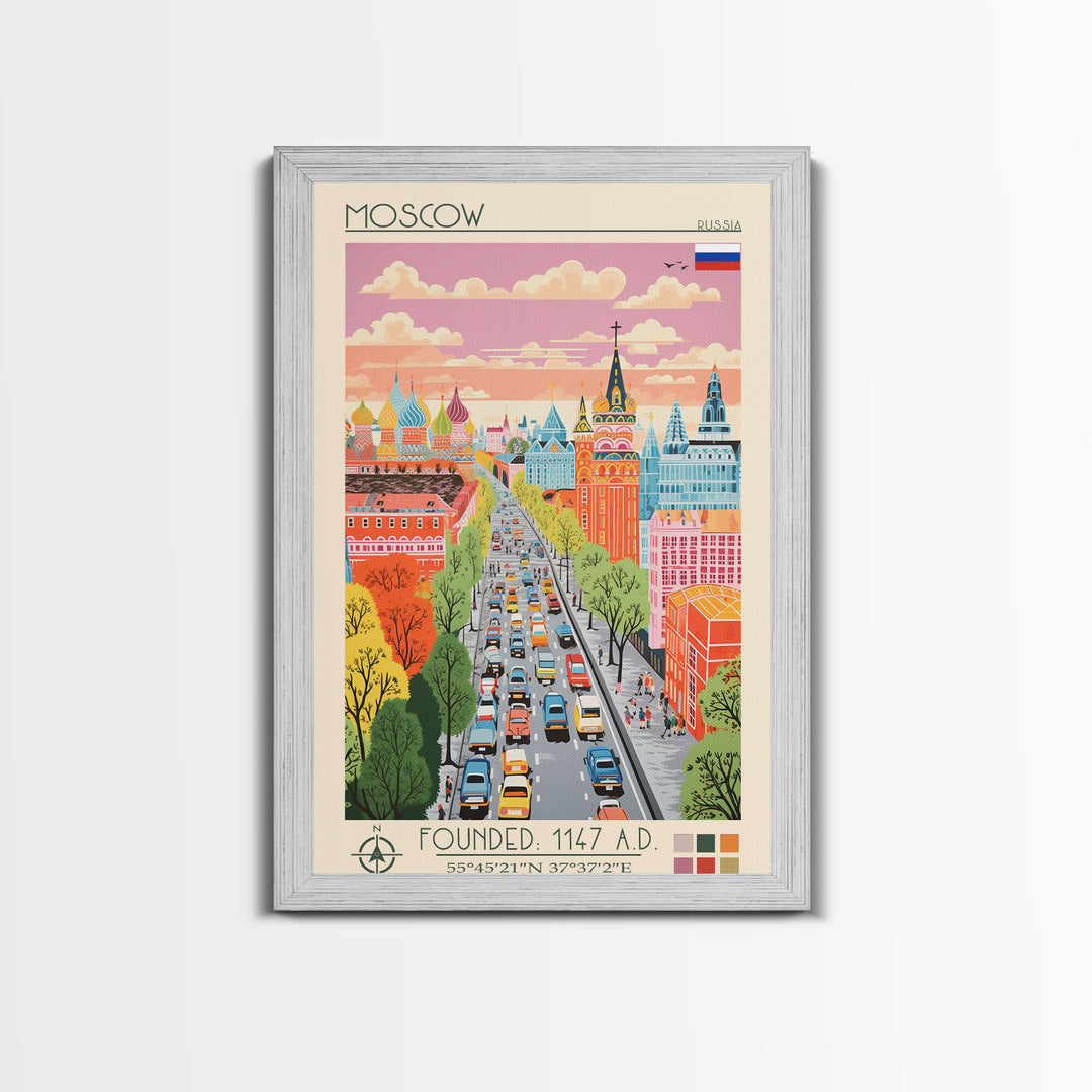 Moscow Russia Travel Poster Framed Canvas Print, Midcentury Modern Art, Pop Art Wall Decor, Scenic Wall Art, Living Room Decoration, Office Art