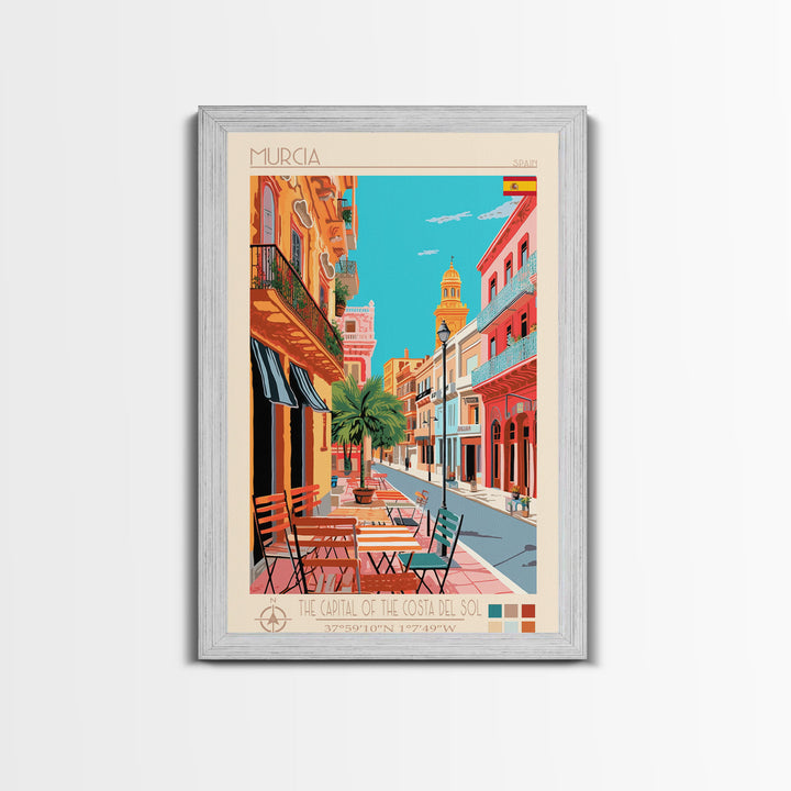 Murcia Spain Travel Poster Framed Canvas Print, Midcentury Modern Art, Pop Art Wall Decor, Scenic Wall Art, Bedroom Decoration