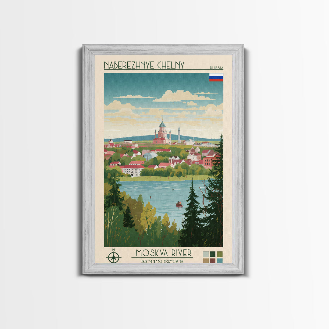 Naberezhnye Chelny Russia Travel Poster Framed Canvas Print, Midcentury Modern Art, Pop Art Wall Decor, Scenic Wall Art, Living Room Decoration, Office Art