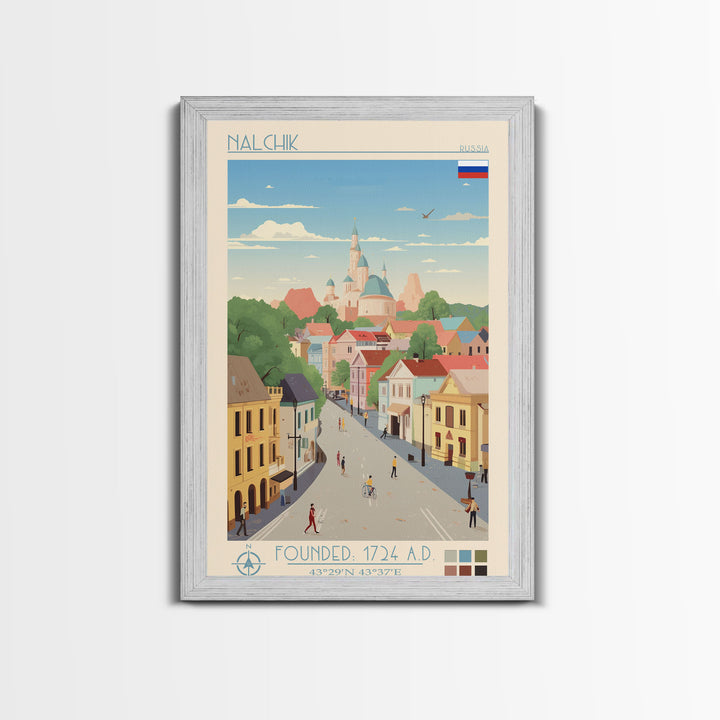 Nalchik Russia Travel Poster Framed Canvas Print, Midcentury Modern Art, Pop Art Wall Decor, Home Decor, Vacation Gift, Bedroom Art