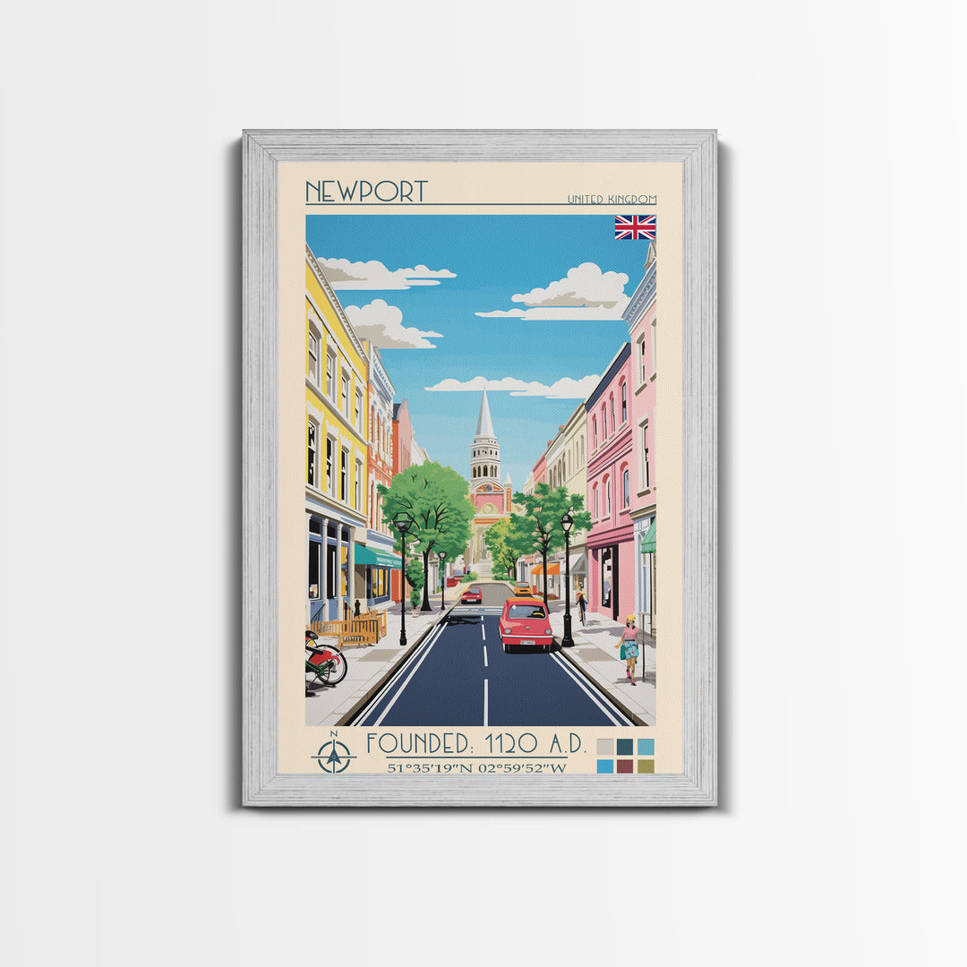 Newport United Kingdom Travel Poster Framed Canvas Print, Vintage Style, Pop Art Home Decor, Scenic Wall Art, Bedroom Decoration, Office Gift