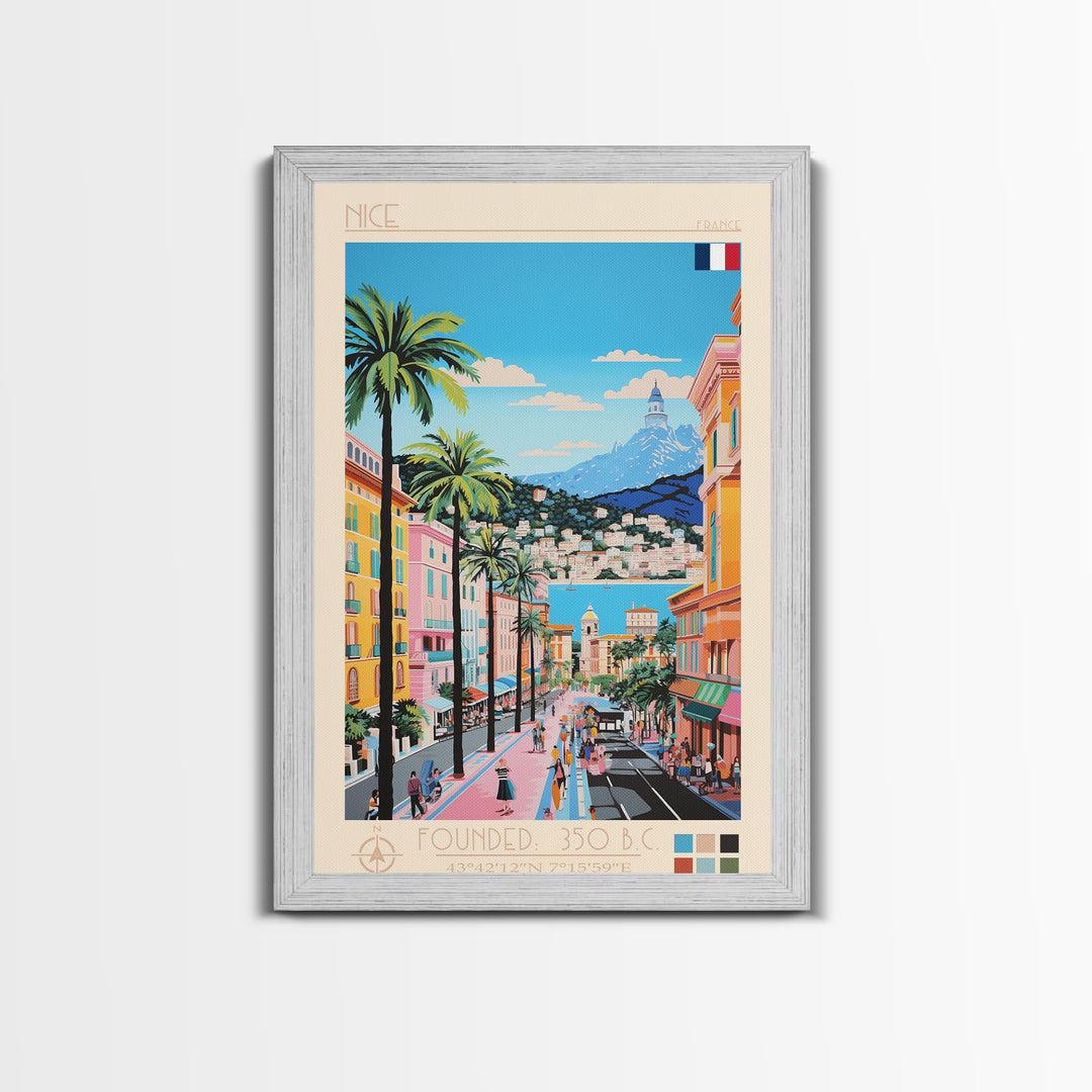 Nice France Travel Poster Framed Canvas Print, Midcentury Modern Art, Pop Art Wall Decor, Home Decor, Vacation Gift, Office Art