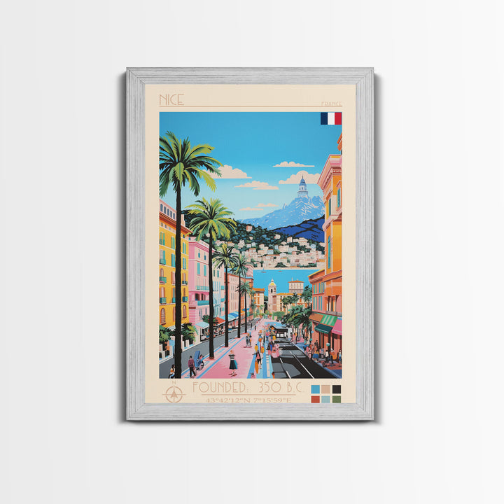 Nice France Travel Poster Framed Canvas Print, Midcentury Modern Art, Pop Art Wall Decor, Home Decor, Vacation Gift, Office Art