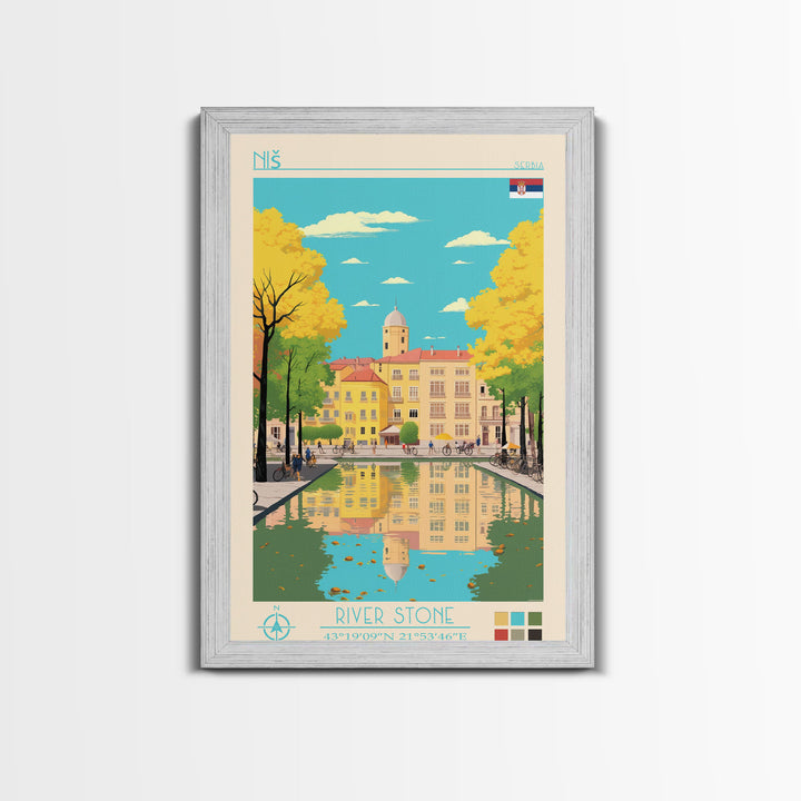 Niš Serbia Travel Poster Framed Canvas Print, Vintage Style, Pop Art Home Decor, Scenic Wall Art, Bedroom Decoration, Office Gift