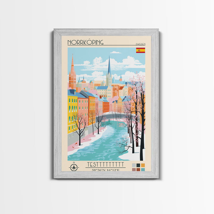 Norrköping Sweden Travel Poster Framed Canvas Print, Midcentury Modern Art, Pop Art Wall Decor, Home Decor, Vacation Gift, Office Art