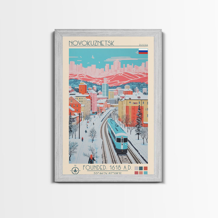 Novokuznetsk Russia Travel Poster Framed Canvas Print, Midcentury Modern Art, Pop Art Wall Decor, Scenic Wall Art, Living Room Decoration, Office Art