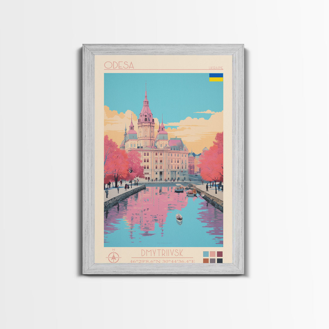 Odesa Ukraine Travel Poster Framed Canvas Print, Midcentury Modern Art, Pop Art Wall Decor, Home Decor, Vacation Gift, Bedroom Art