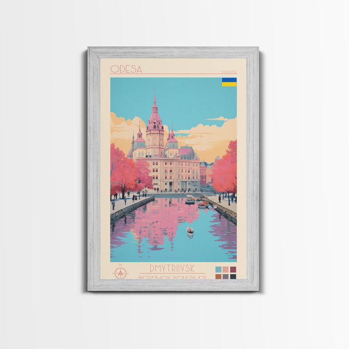 Odesa Ukraine Travel Poster Framed Canvas Print, Midcentury Modern Art, Pop Art Wall Decor, Home Decor, Vacation Gift, Bedroom Art