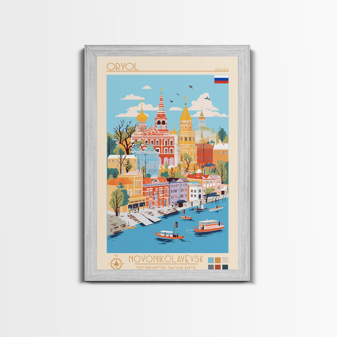 Oryol Russia Travel Poster Framed Canvas Print, Vintage Style, Pop Art Home Decor, Scenic Wall Art, Bedroom Decoration, Office Gift