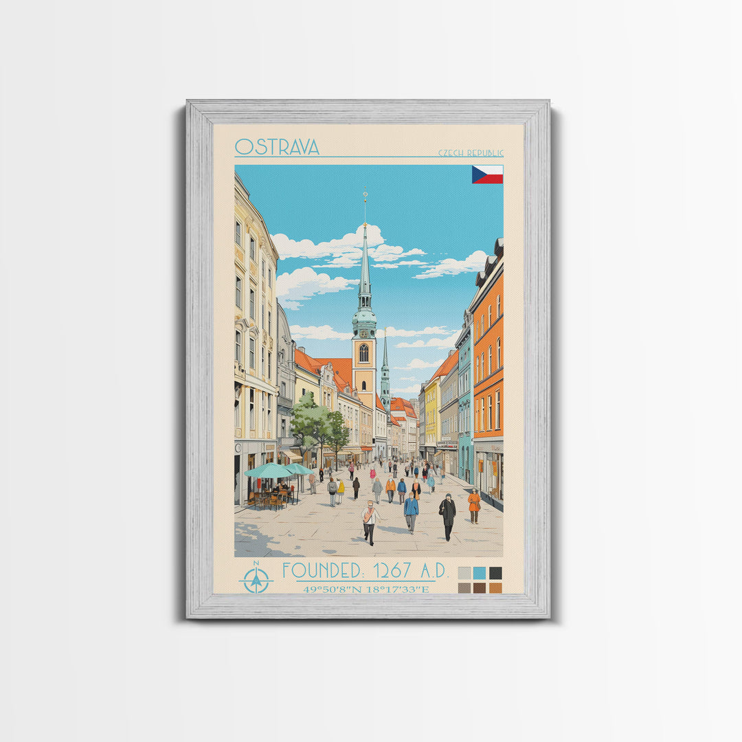 Ostrava Czech Republic Travel Poster Framed Canvas Print, Midcentury Modern Art, Pop Art Wall Decor, Home Decor, Vacation Gift, Bedroom Art