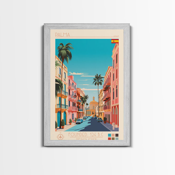 Palma Spain Travel Poster Framed Canvas Print, Vintage Style, Pop Art Home Decor, Scenic Wall Art, Bedroom Decoration, Office Gift