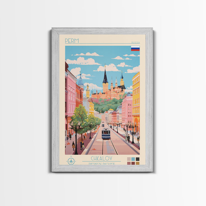 Perm Russia Travel Poster Framed Canvas Print, Midcentury Modern Art, Pop Art Wall Decor, Scenic Living Room Art, Bedroom Decor