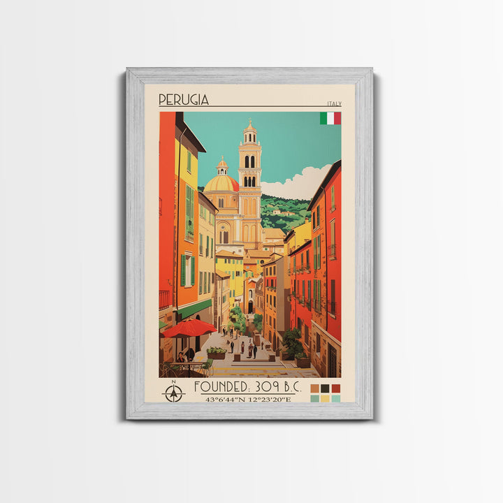 Perugia Italy Travel Poster Framed Canvas Print, Vintage Style, Pop Art Home Decor, Scenic Wall Art, Bedroom Decoration, Office Gift