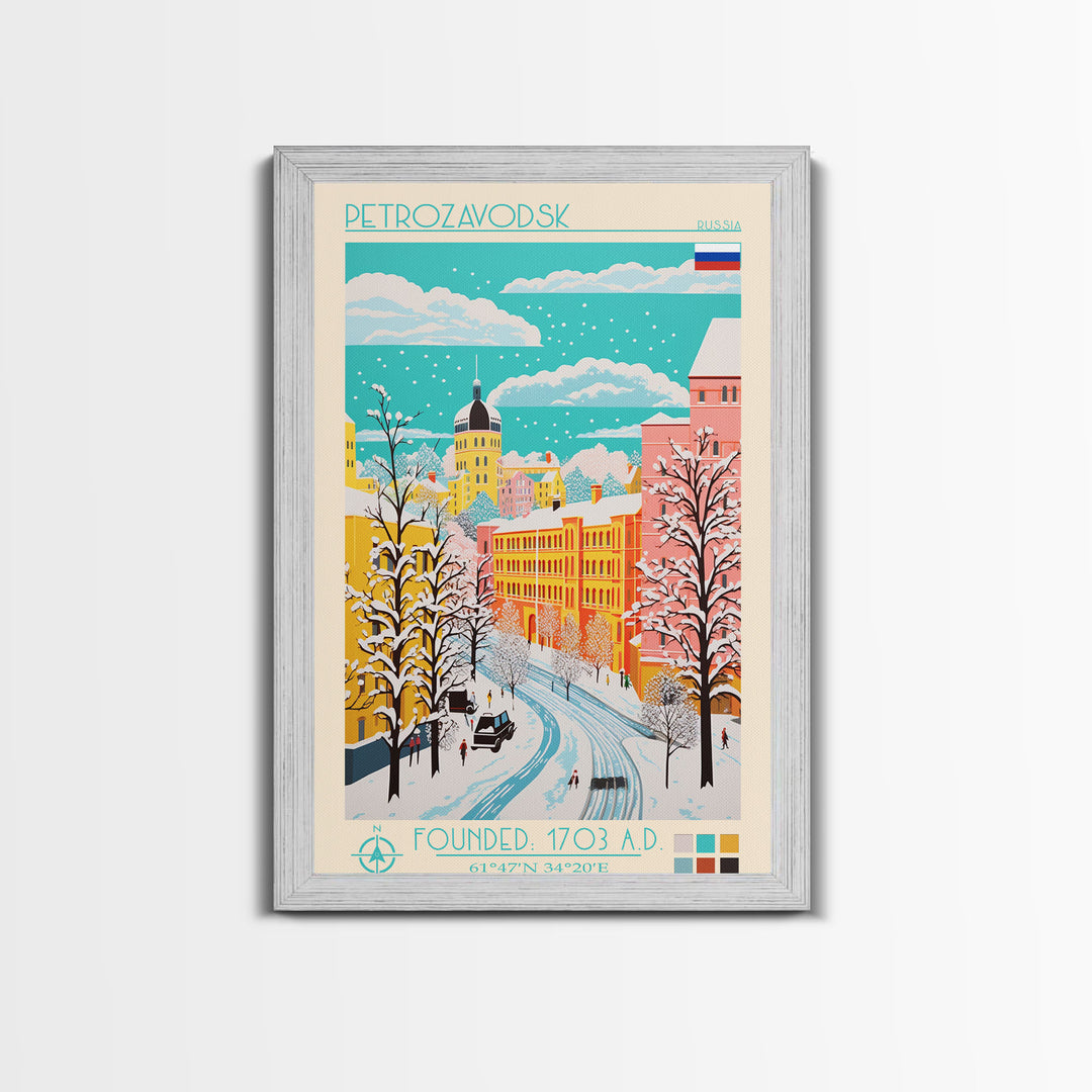 Petrozavodsk Russia Travel Poster Framed Canvas Print, Midcentury Modern Art, Pop Art Wall Decor, Scenic Living Room Art, Bedroom Gift