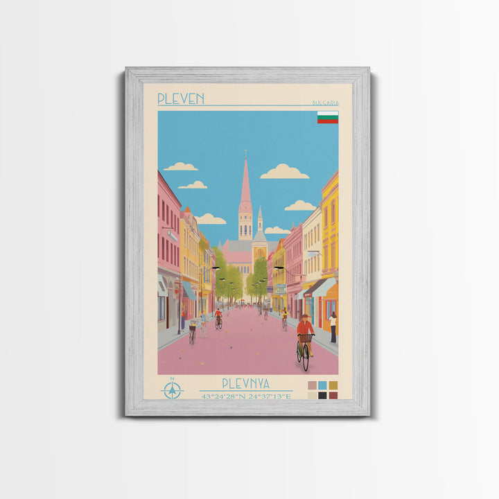 Pleven Bulgaria Travel Poster Framed Canvas Print, Midcentury Modern Art, Pop Art Wall Decor, Scenic Wall Art, Living Room Decoration, Office Gift