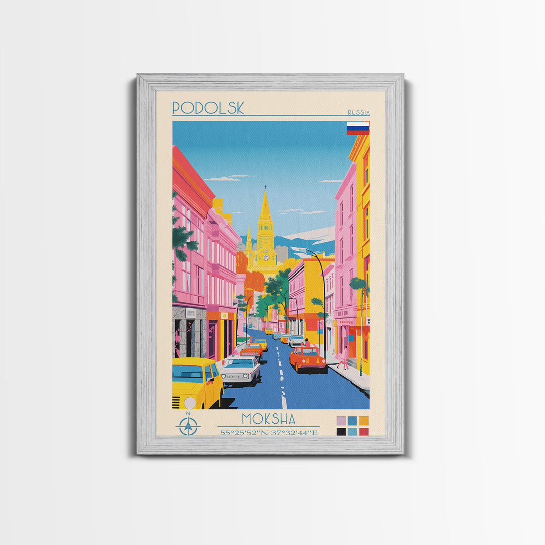 Podolsk Russia Travel Poster Framed Canvas Print, Midcentury Modern Art, Pop Art Wall Decor, Home Decor, Vacation Gift, Office Art