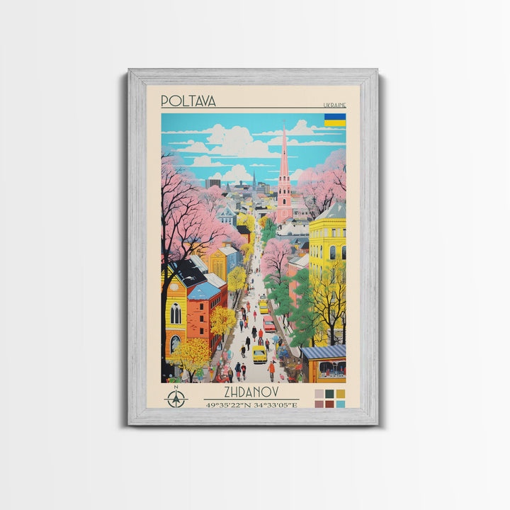 Poltava Ukraine Travel Poster Framed Canvas Print, Midcentury Modern Art, Pop Art Wall Decor, Scenic Living Room Art, Bedroom Gift