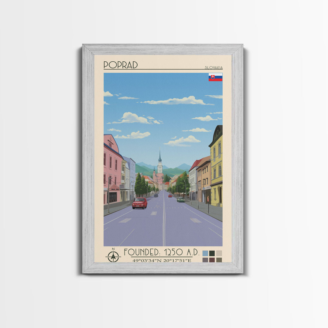 Poprad Slovakia Travel Poster Framed Canvas Print, Midcentury Modern Art, Pop Art Wall Decor, Scenic Wall Art, Living Room Decoration, Office Art