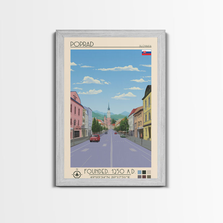 Poprad Slovakia Travel Poster Framed Canvas Print, Midcentury Modern Art, Pop Art Wall Decor, Scenic Wall Art, Living Room Decoration, Office Art