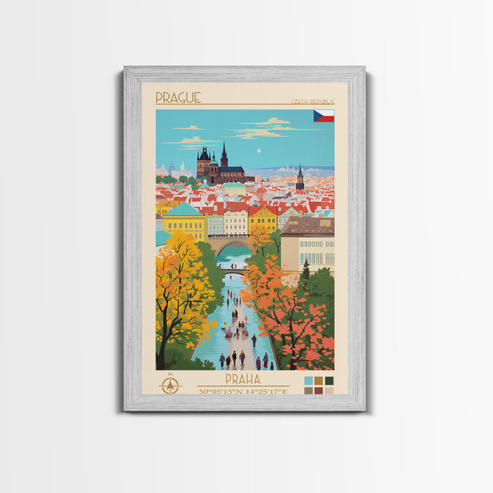 Prague Czech Republic Travel Poster Framed Canvas Print, Vintage Style, Pop Art Home Decor, Scenic Wall Art, Bedroom Decoration, Office Gift