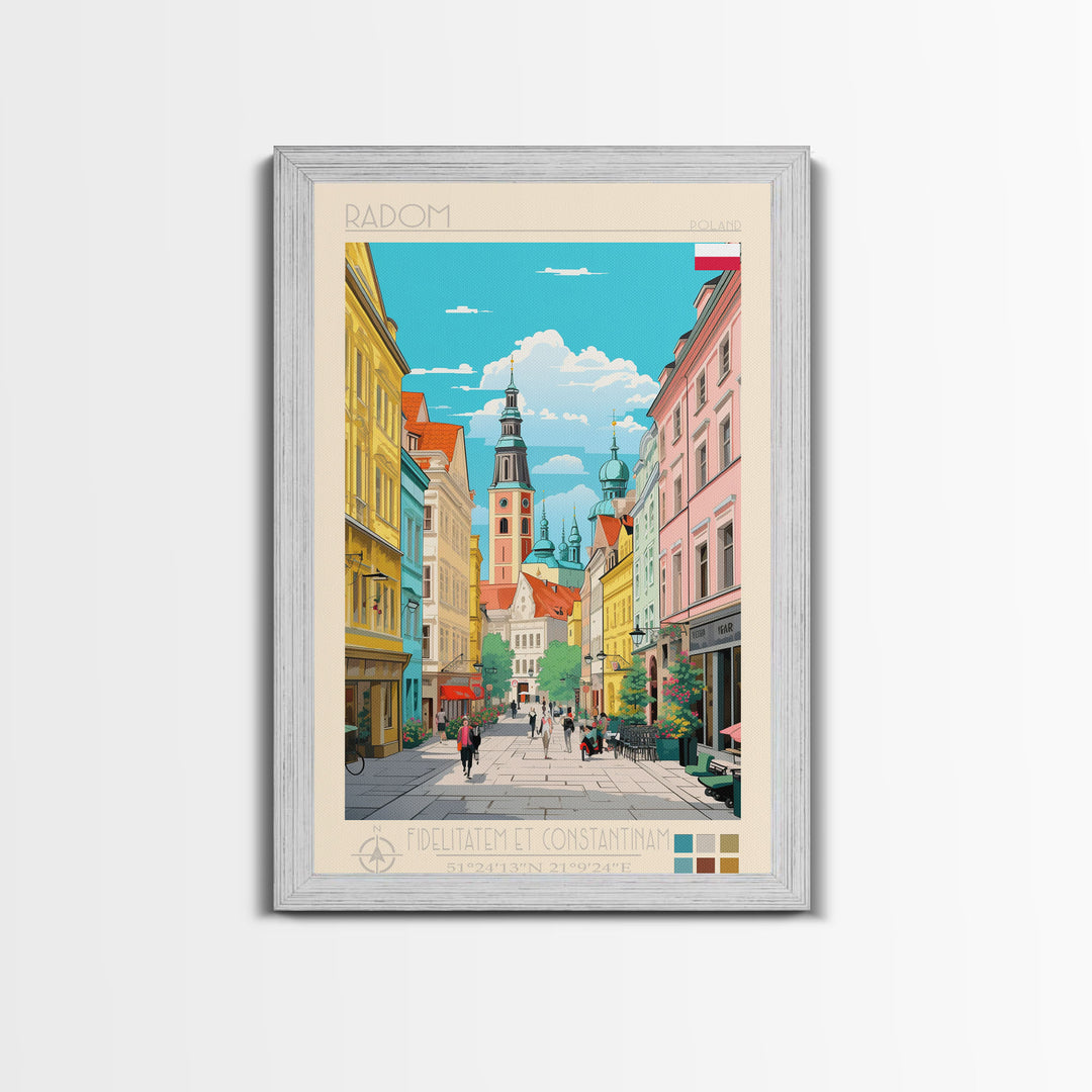 Radom Poland Travel Poster Framed Canvas Print, Midcentury Modern Art, Pop Art Wall Decor, Scenic Living Room Art, Bedroom Decor
