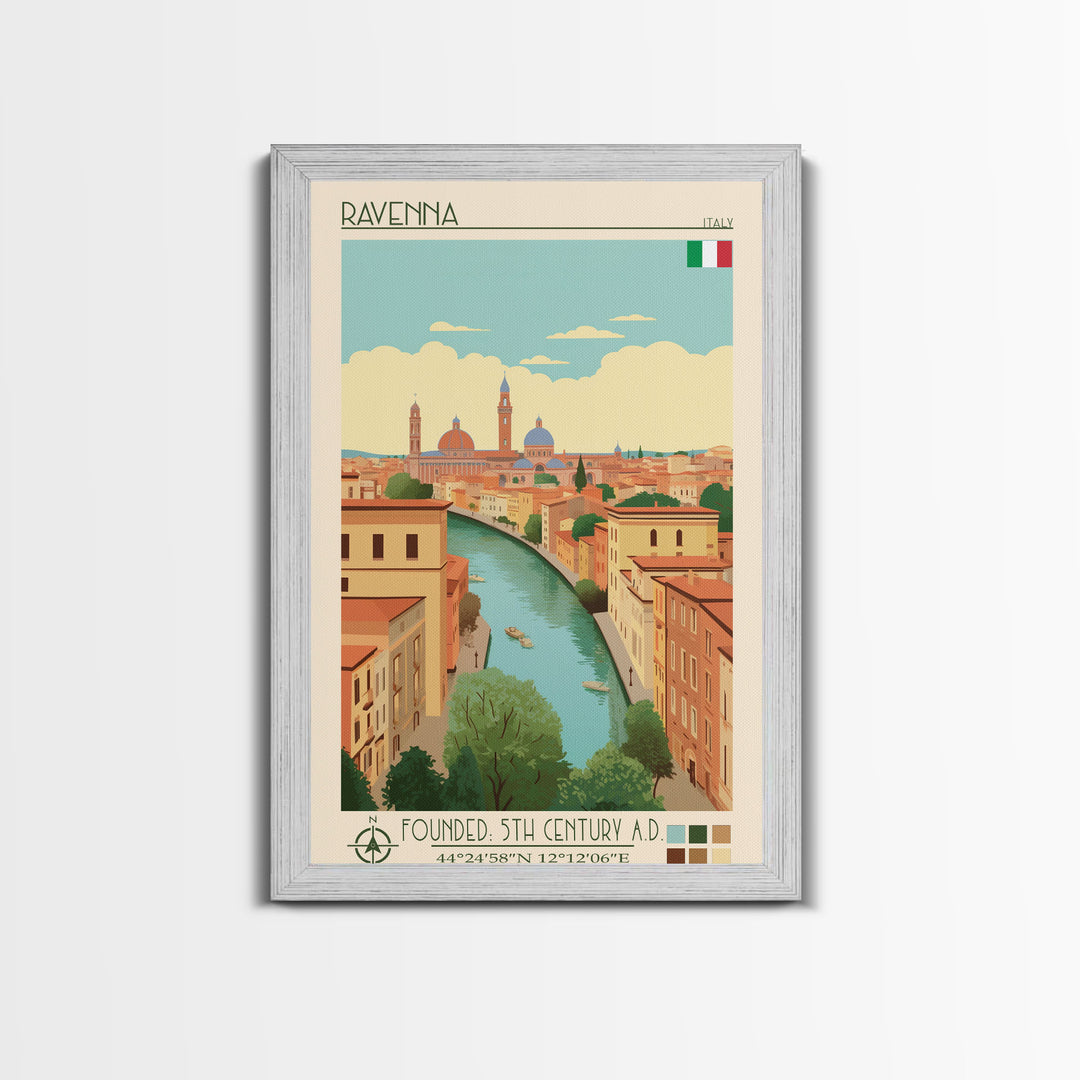 Ravenna Italy Travel Poster Framed Canvas Print, Midcentury Modern Art, Pop Art Wall Decor, Home Decor, Vacation Gift, Office Art