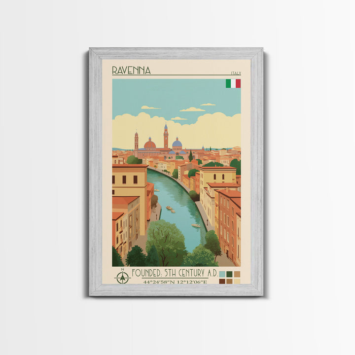 Ravenna Italy Travel Poster Framed Canvas Print, Midcentury Modern Art, Pop Art Wall Decor, Home Decor, Vacation Gift, Office Art