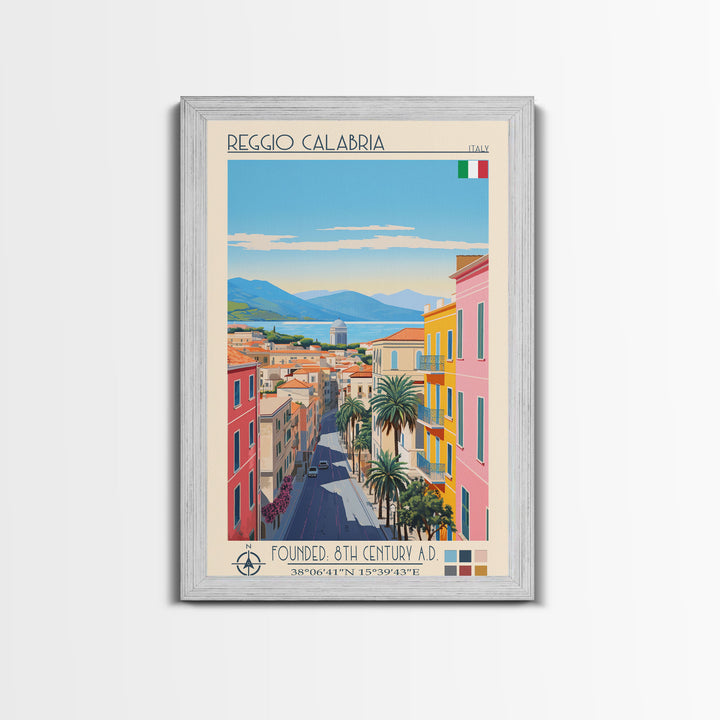 Reggio Calabria Italy Travel Poster Framed Canvas Print, Midcentury Modern Art, Pop Art Wall Decor, Scenic Living Room Art, Bedroom Gift