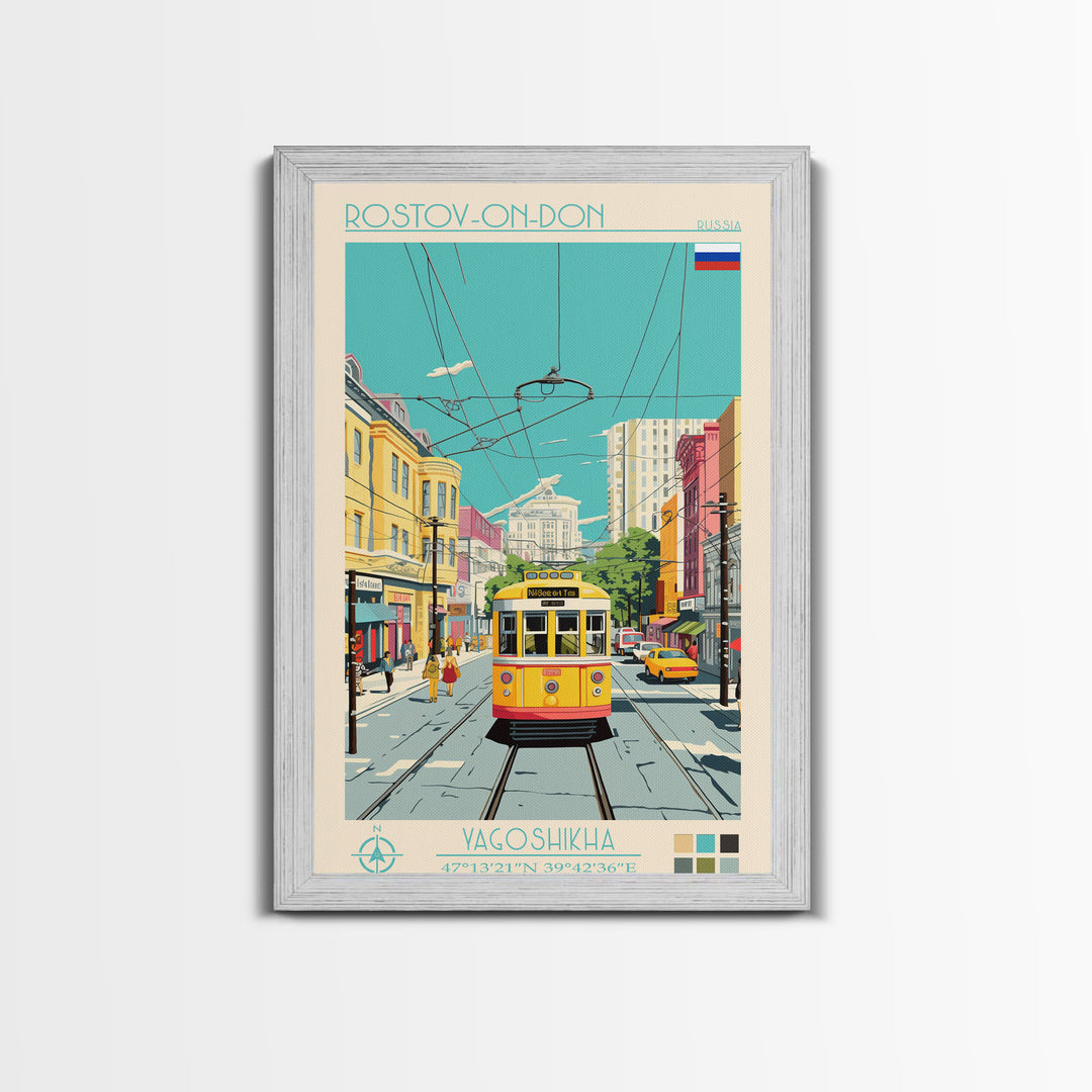 Rostov-on-Don Russia Travel Poster Framed Canvas Print, Midcentury Modern Art, Pop Art Wall Decor, Scenic Wall Art, Living Room Decoration, Office Art