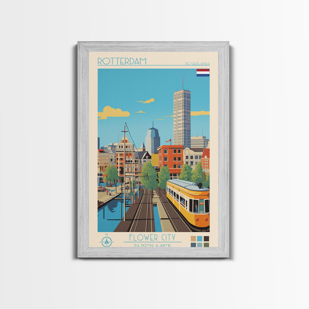 Rotterdam Netherlands Travel Poster Framed Canvas Print, Midcentury Modern Art, Pop Art Wall Decor, Home Decor, Vacation Gift, Bedroom Art