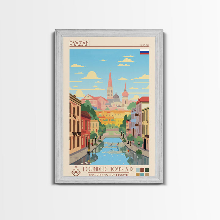 Ryazan Russia Travel Poster Framed Canvas Print, Midcentury Modern Art, Pop Art Wall Decor, Living Room Art, Home Decoration