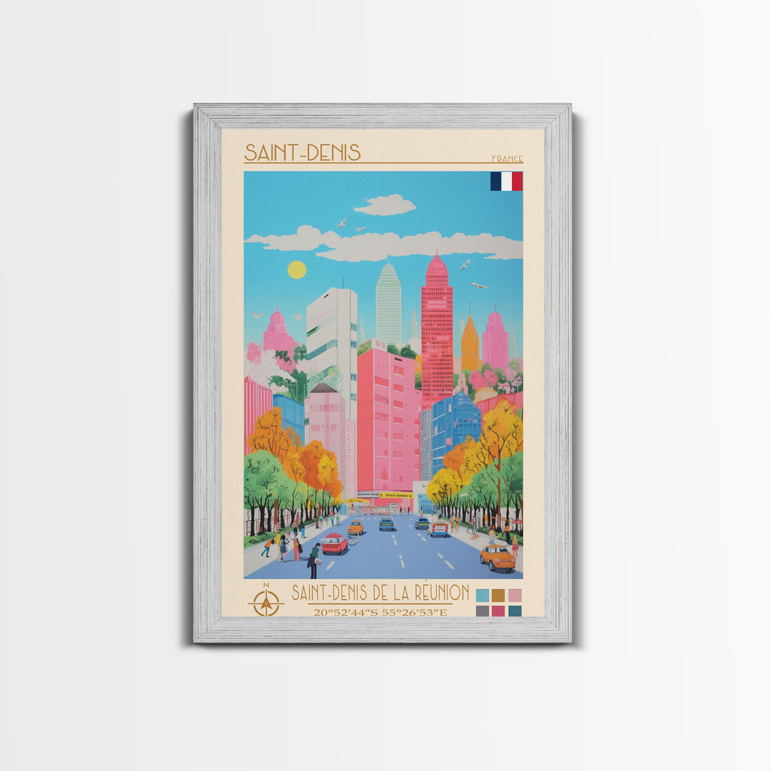 Saint-Denis France Travel Poster Framed Canvas Print, Midcentury Modern Art, Pop Art Wall Decor, Scenic Wall Art, Bedroom Decor