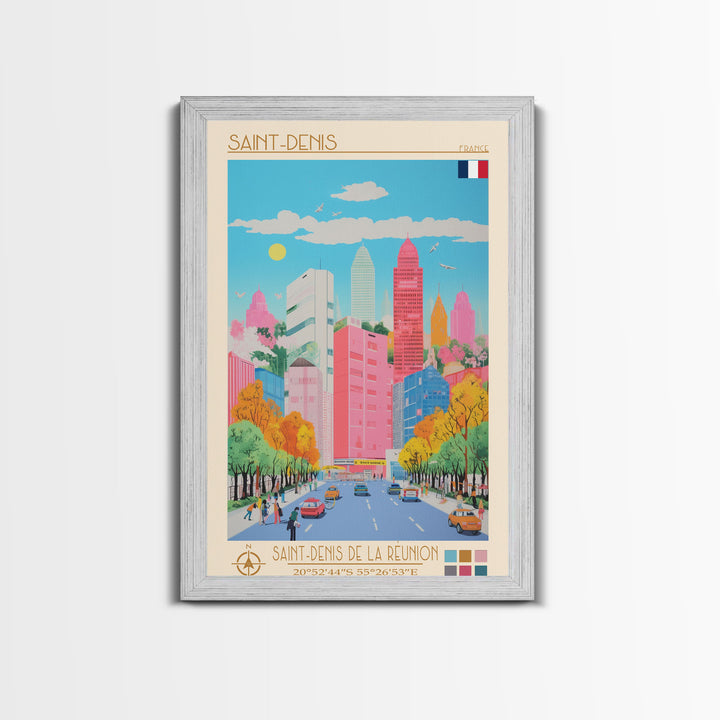 Saint-Denis France Travel Poster Framed Canvas Print, Midcentury Modern Art, Pop Art Wall Decor, Scenic Wall Art, Bedroom Decor