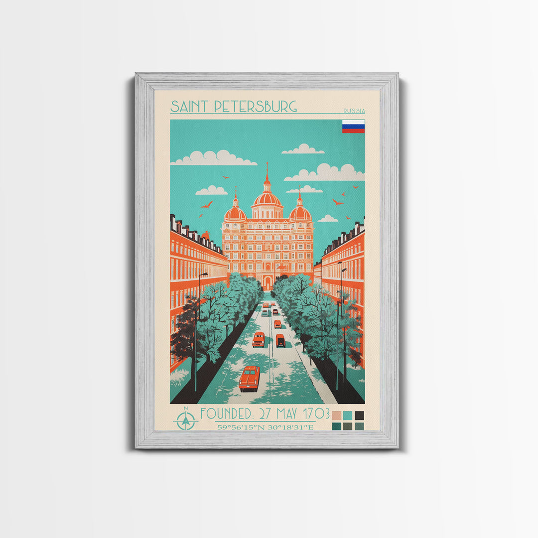 Saint Petersburg Russia Travel Poster Framed Canvas Print, Midcentury Modern Art, Pop Art Wall Decor, Home Decor, Office Decoration