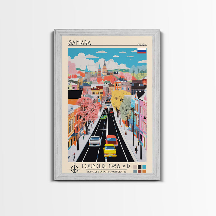 Samara Russia Travel Poster Framed Canvas Print, Midcentury Modern Art, Pop Art Wall Decor, Home Decor, Office Decoration, Scenic Art