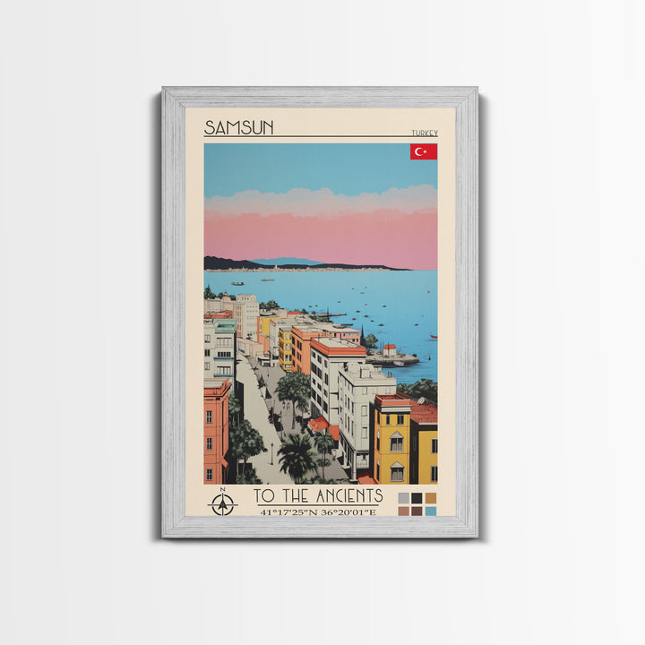Samsun Turkey Travel Poster Framed Canvas Print, Midcentury Modern Art, Pop Art Wall Decor, Living Room Art, Vacation Gift