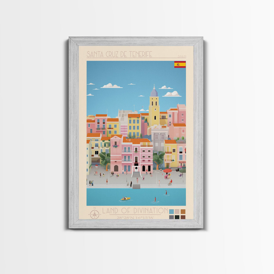 Santa Cruz de Tenerife Spain Travel Poster Framed Canvas Print, Midcentury Modern Art, Pop Art Wall Decor, Living Room Art, Bedroom Decoration
